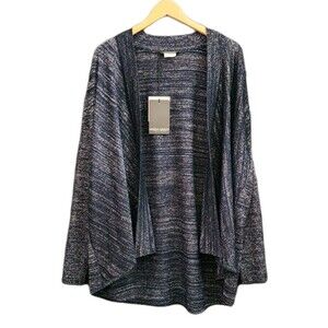 NWT Marina Rinaldi Sz. L Navy Metallic Open Front Waterfall Marea Cardigan